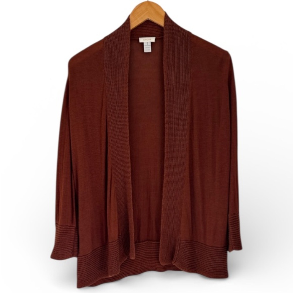 Chico’s 100% Silk Open Cardigan Sweater Womens Size 1 Medium Brown Knit